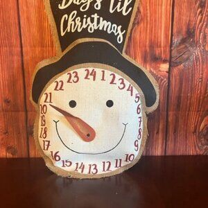 Days 'Til Christmas Burlap Snowman Advent Calendar movable nose for tracking day